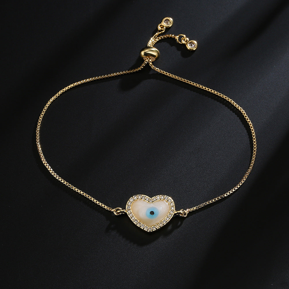 Minimalist Geometric Evil Eye Bracelet Copper 18K Gold Plated Rhinestone Enamel Adjustable Women Jewelry