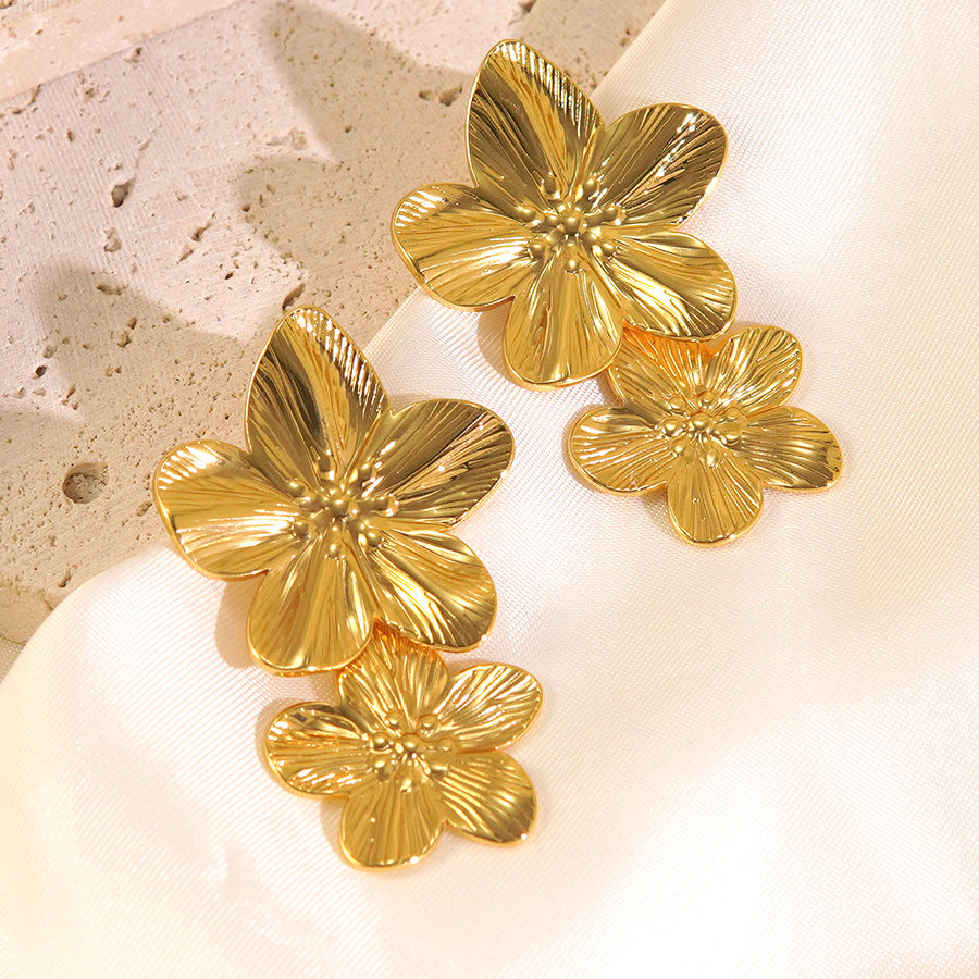 Luxury Elegant Floral Plated Stainless Steel Flower Earrings for Women