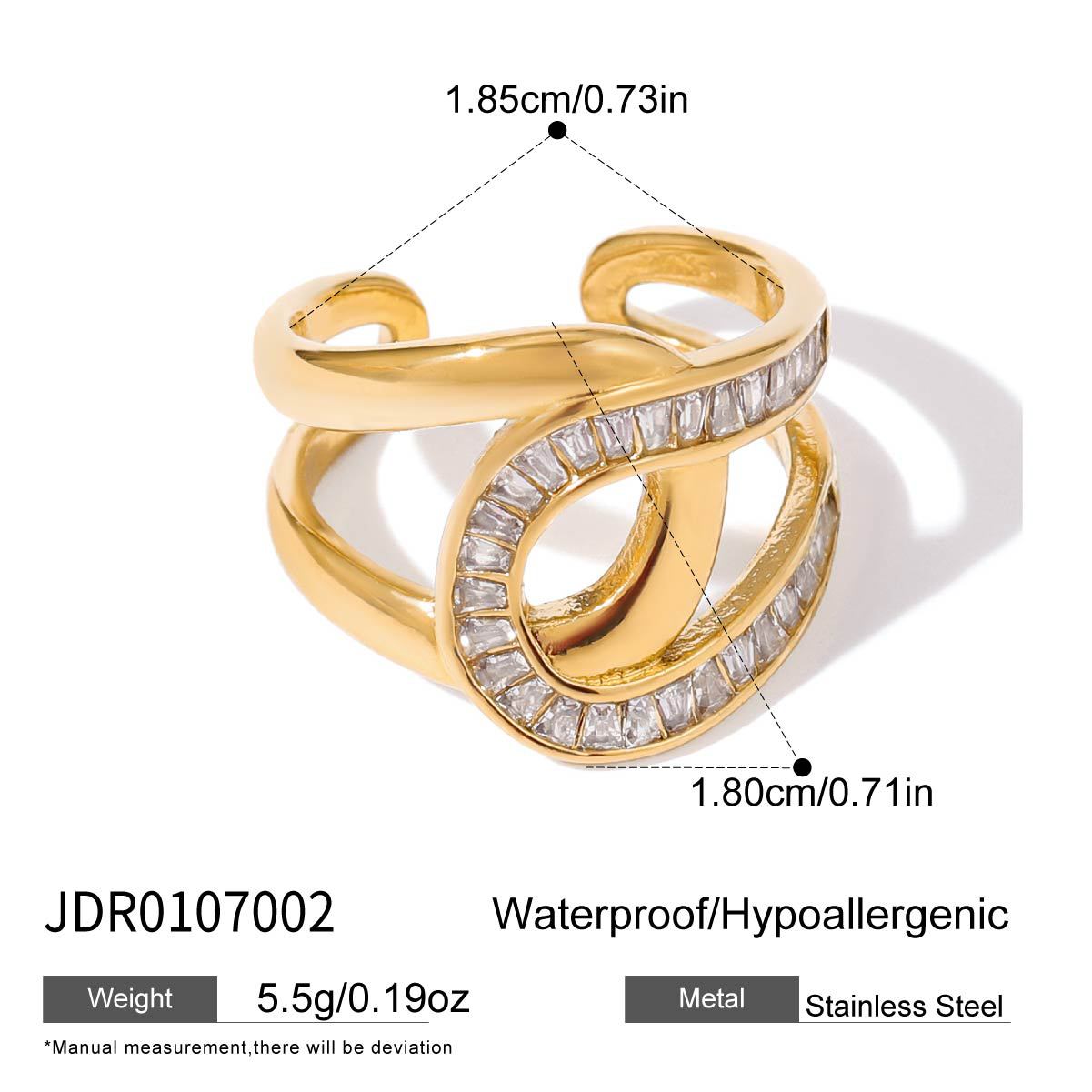 Anello da Donna Geometrico Placcato in Acciaio Inossidabile con Zirconi, Gioielli Minimalisti e di Tendenza