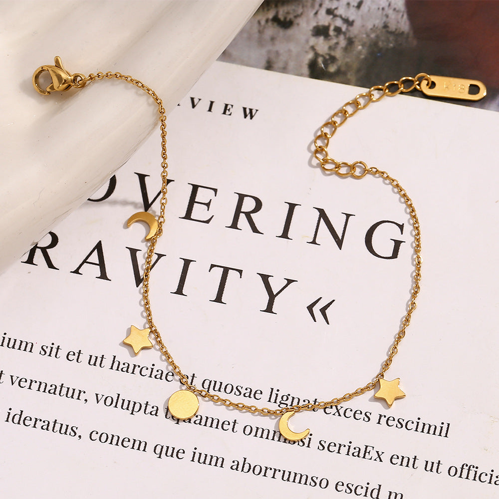 Minimalist Star and Moon Pendant Bracelet for Women in Stainless Steel with 18K Gold Plating