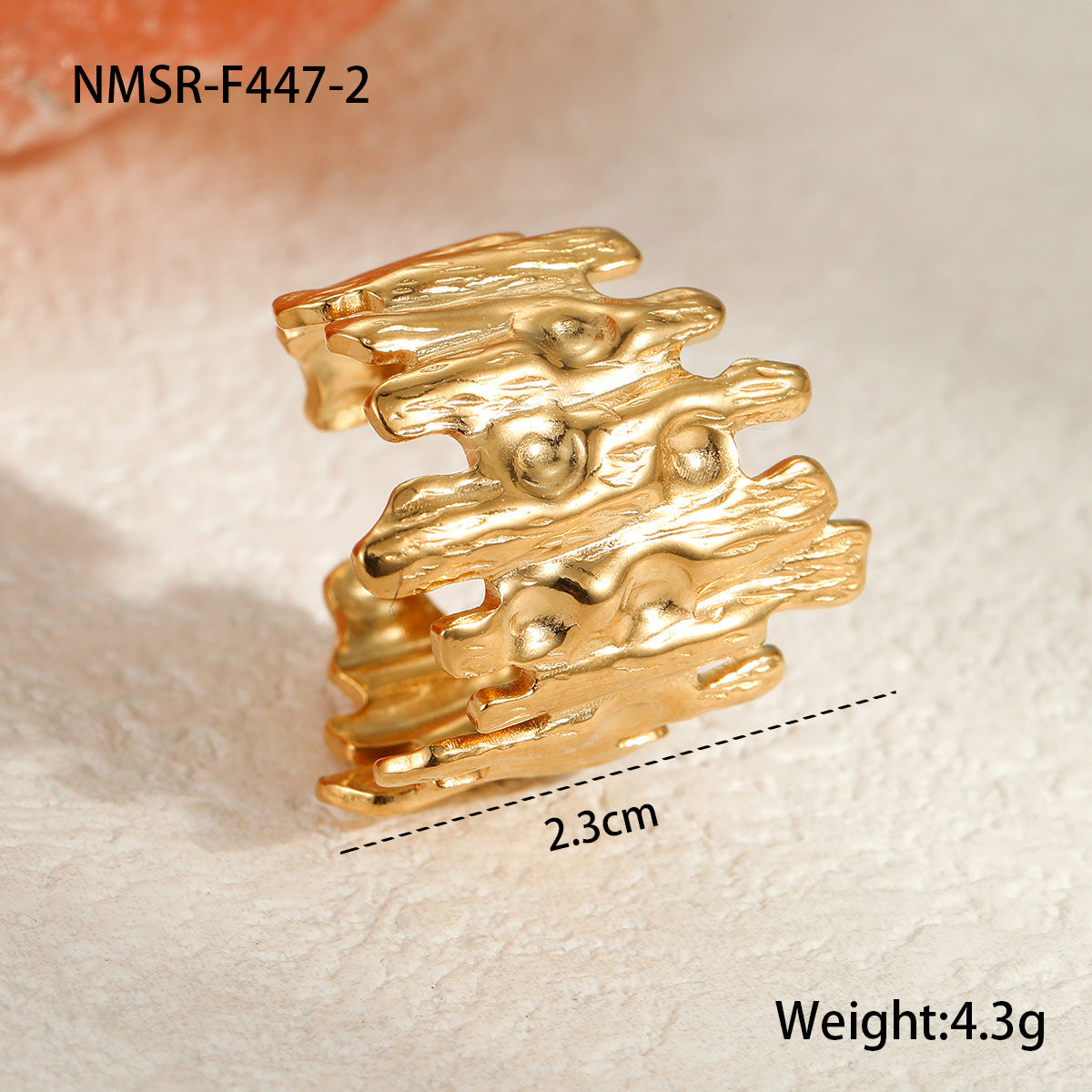 Anillo Abierto Minimalista Irregular de Acero Inoxidable para Mujer con Acabado Chapado