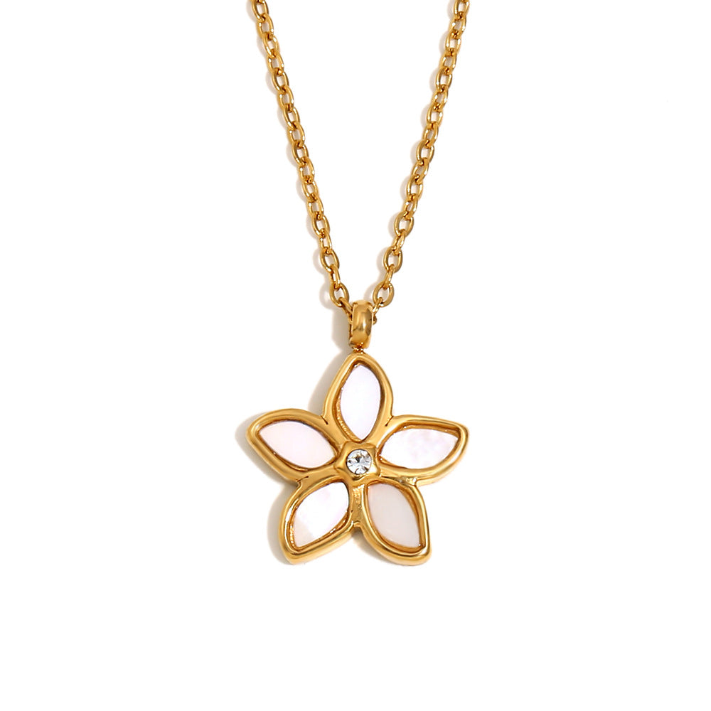 Fashionable Floral Shell Pendant Necklace for Women Stainless Steel with 18K Gold Plating