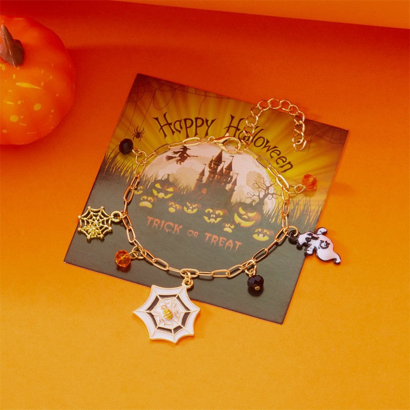 Bracciale in lega con teschio di zucca a cartone animato gotico scuro da donna con finitura placcata