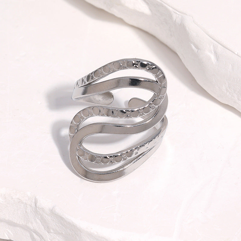 Minimalist Geometric Textured Stainless Steel Ring with 18K Gold Plating for Women