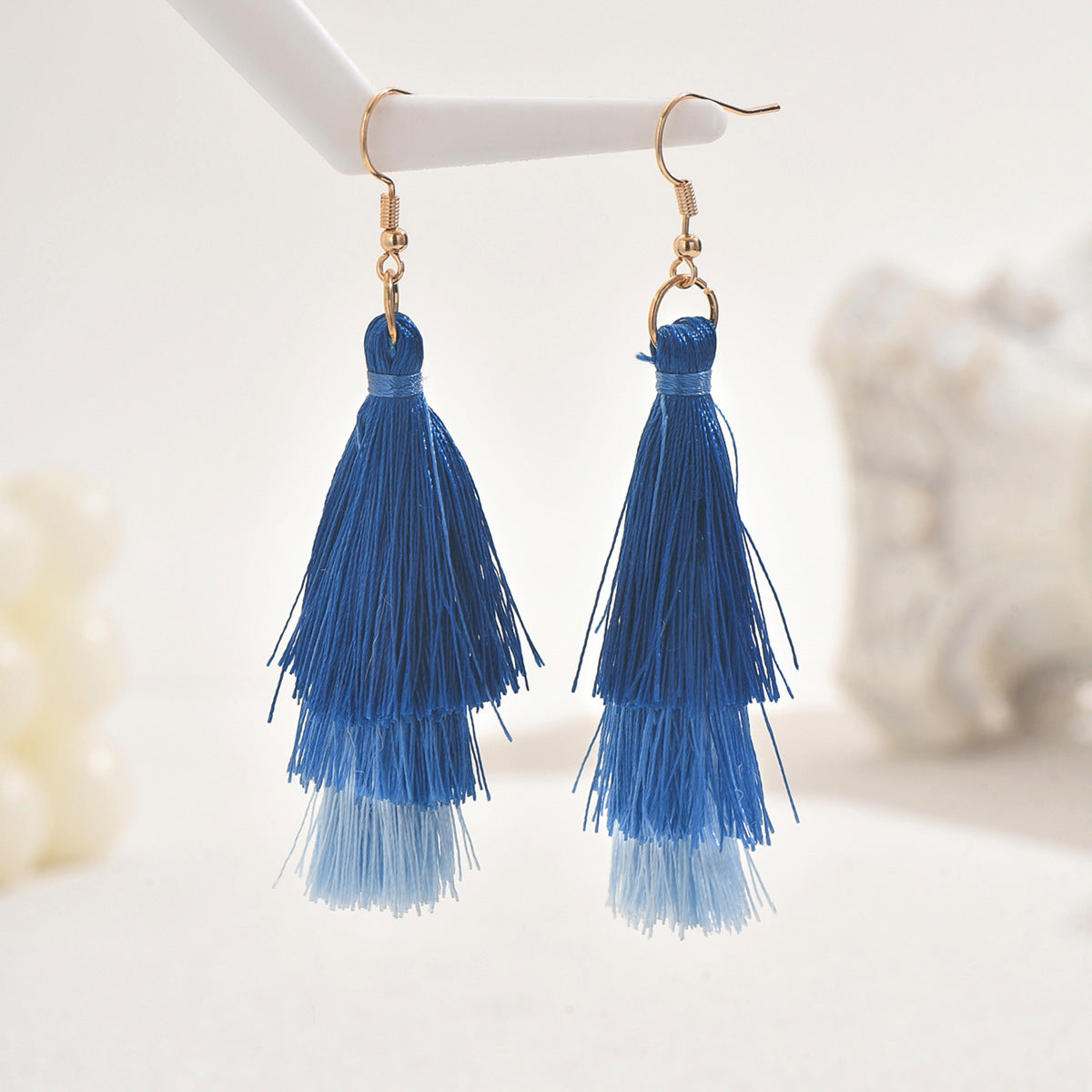 Aretes colgantes de borlas en capas con diseño geométrico casual para mujer, de aleación de zinc con postes de acero inoxidable