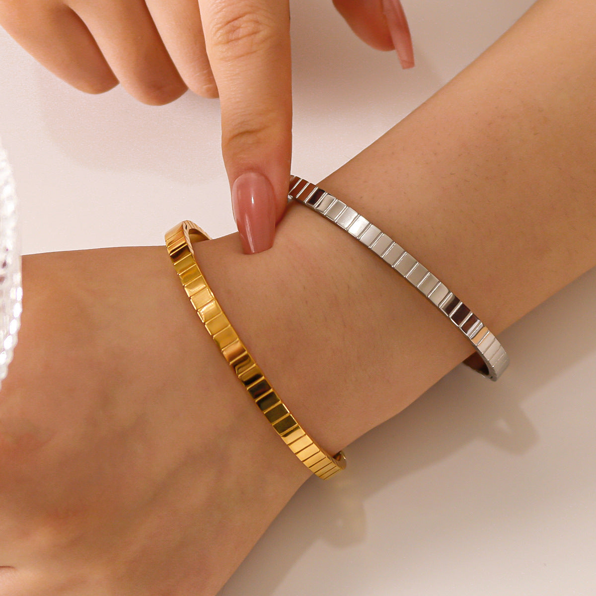 Minimalist Geometric Square Titanium Steel Bracelet with Plating Finish for Women