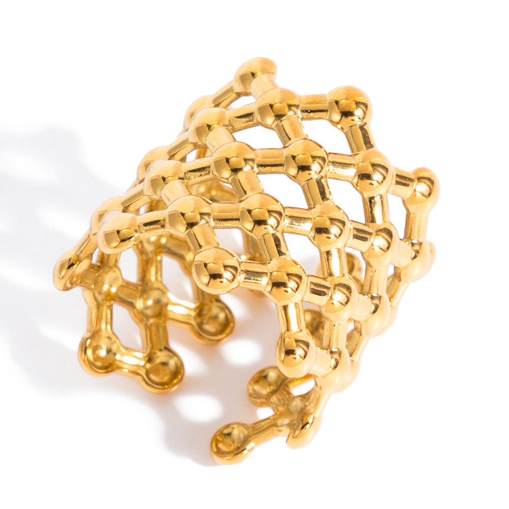 Anello da Donna Minimalista Geometrico in Acciaio Inossidabile con Finitura Placcata, Fascia Regolabile Stile Lusso
