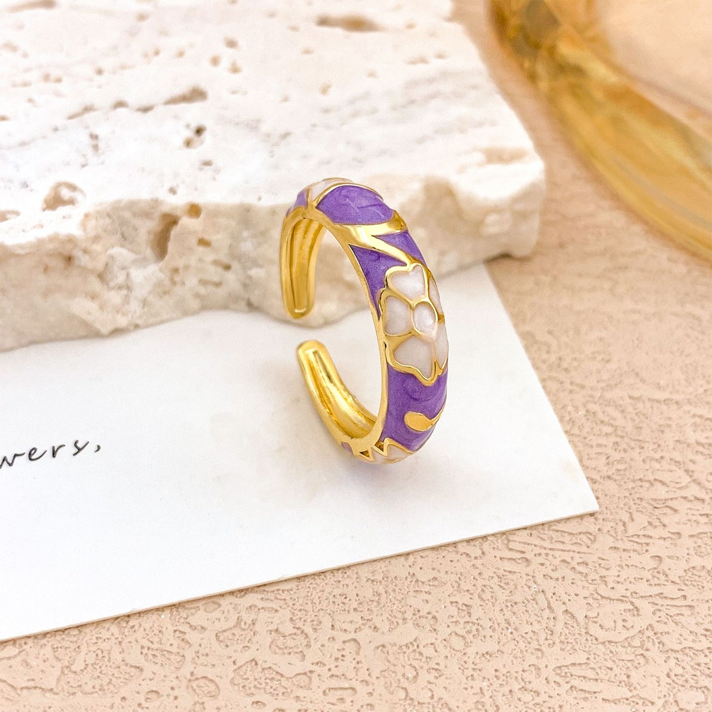 Anello da donna in lega smaltata floreale elegante di lusso
