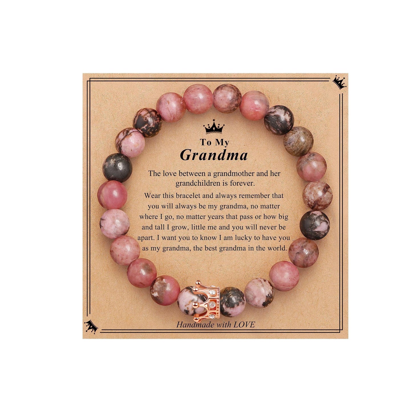 Elegant Crown Brass Bracelet with Natural Agate and Rhodochrosite Beads for Women