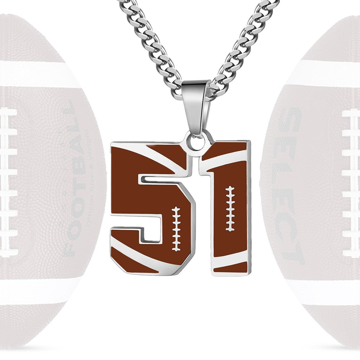 Motivational Football Number Pendant Necklace for Men in Stainless Steel with Polished Finish and Letter/Number Design