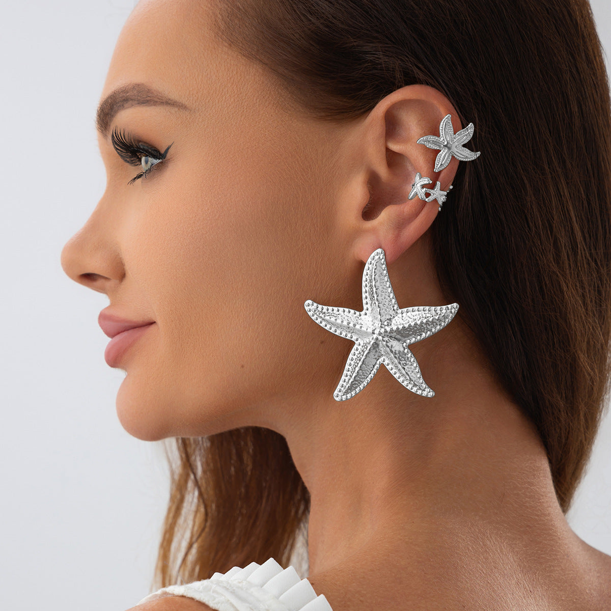 Pendientes de aleación con forma de estrella y flor, estilo bohemio, con incrustaciones de diamantes de imitación para mujer