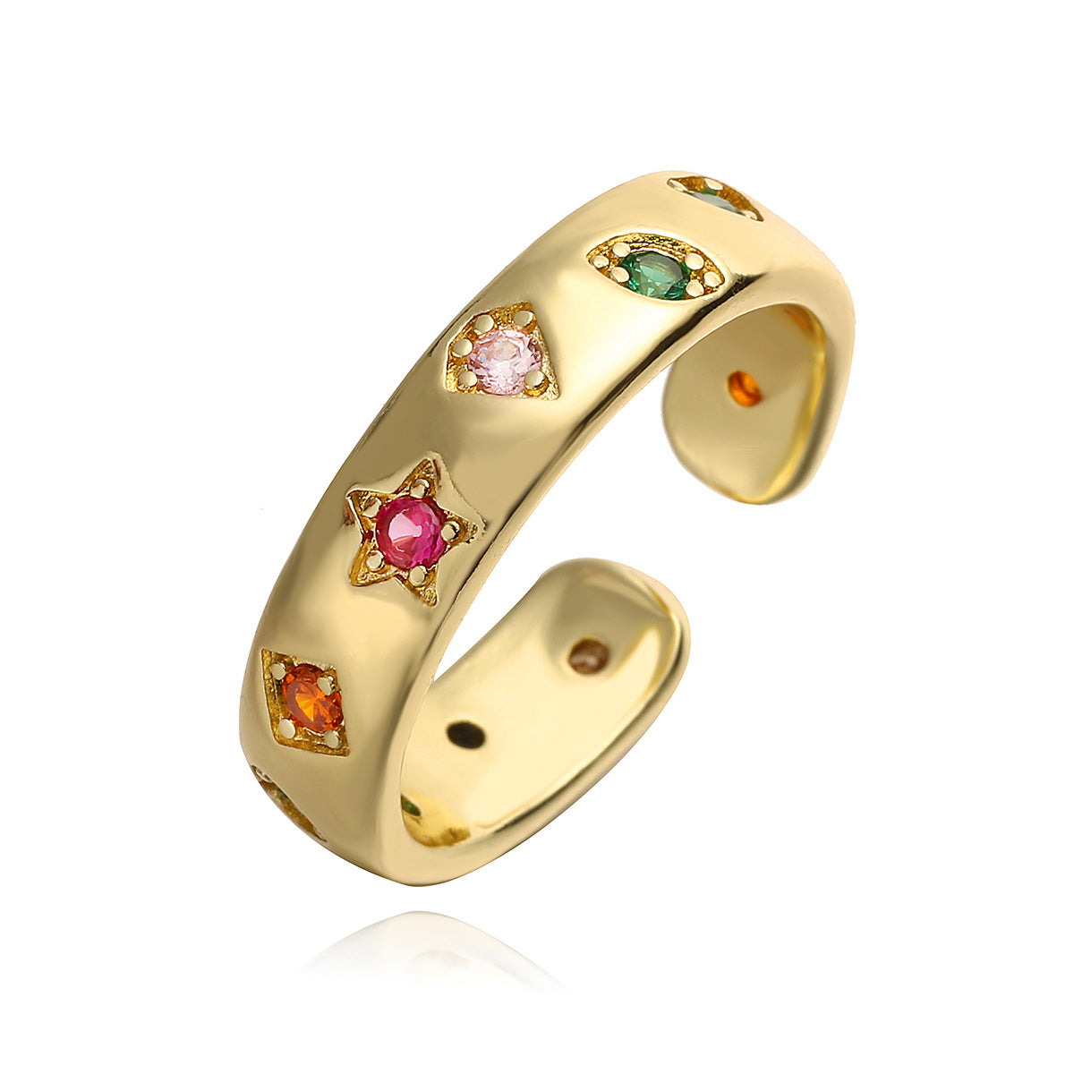 Anello aperto geometrico retrò minimalista da donna in ottone con placcatura in oro 18 carati e intarsio in zircone