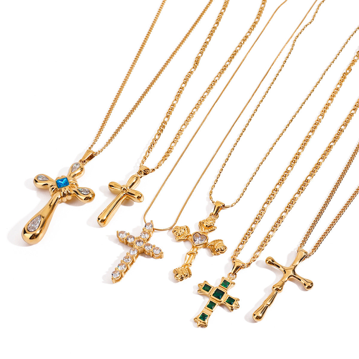 Plated Stainless Steel Geometric Cross Necklace for Women