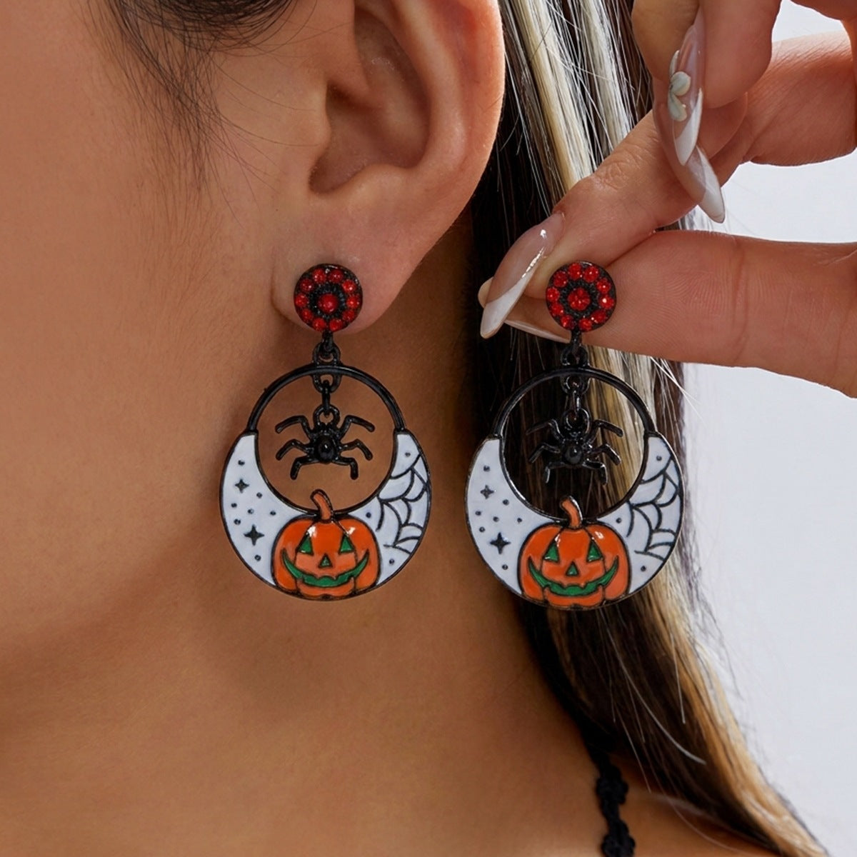 Vintage Drip Oil Plated Alloy Cartoon Halloween Ghost Pumpkin Earrings for Women