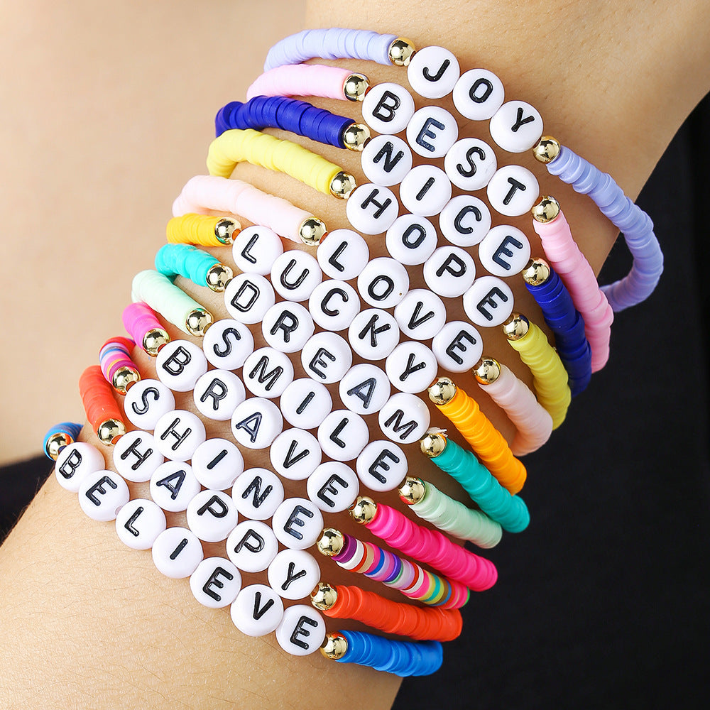 Bohemian Color-Block Acrylic Letter Number Bracelet Unisex Friendship Set