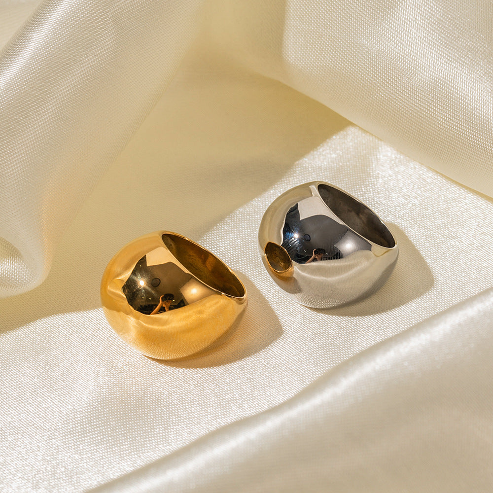 Fashionable 18K Gold Plated Stainless Steel Geometric Ball Ring for Women