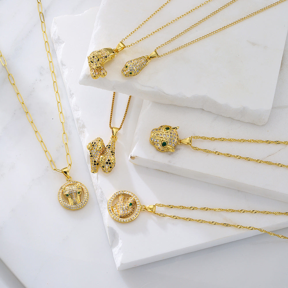 Punk Style Animal Pendant Necklace for Women with Copper Base and 18K Gold Plating, Geometric Design Locket Chain