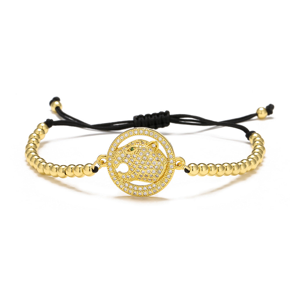 Minimalist Geometric Leopard Charm Adjustable Drawstring Bracelet for Women in Brass with 18K Gold Plating and Zircon