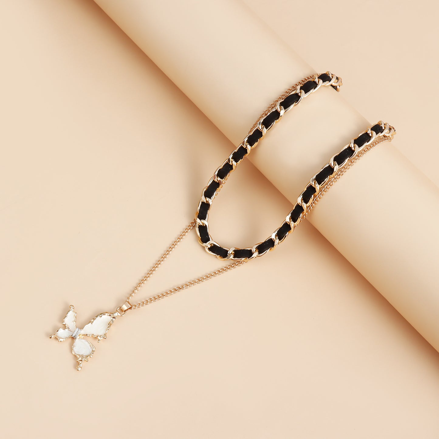 Sweet and Edgy Cross and Butterfly Pendant Alloy Choker Necklace for Women with Plated Finish
