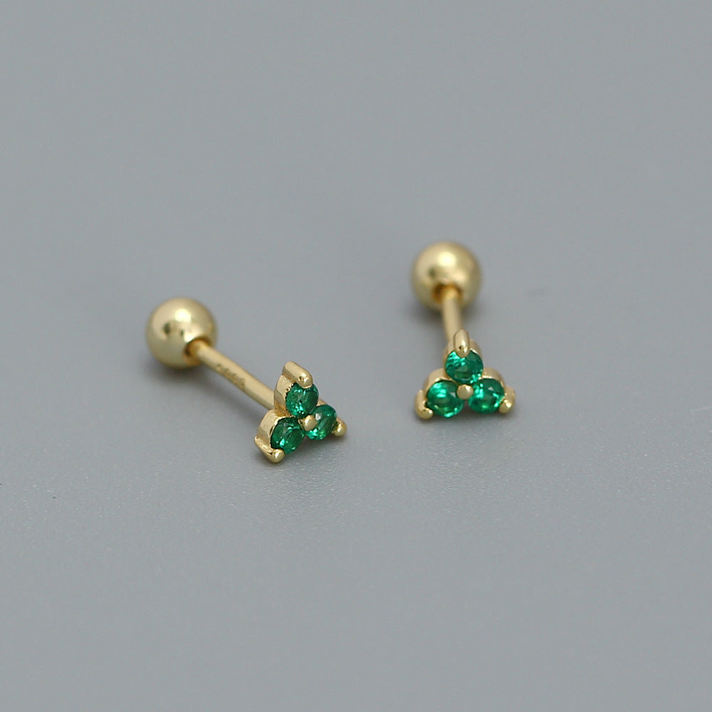 Minimalist Clover-Shaped 925 Sterling Silver Threader Ear Cuffs with Geometric Dot Pattern