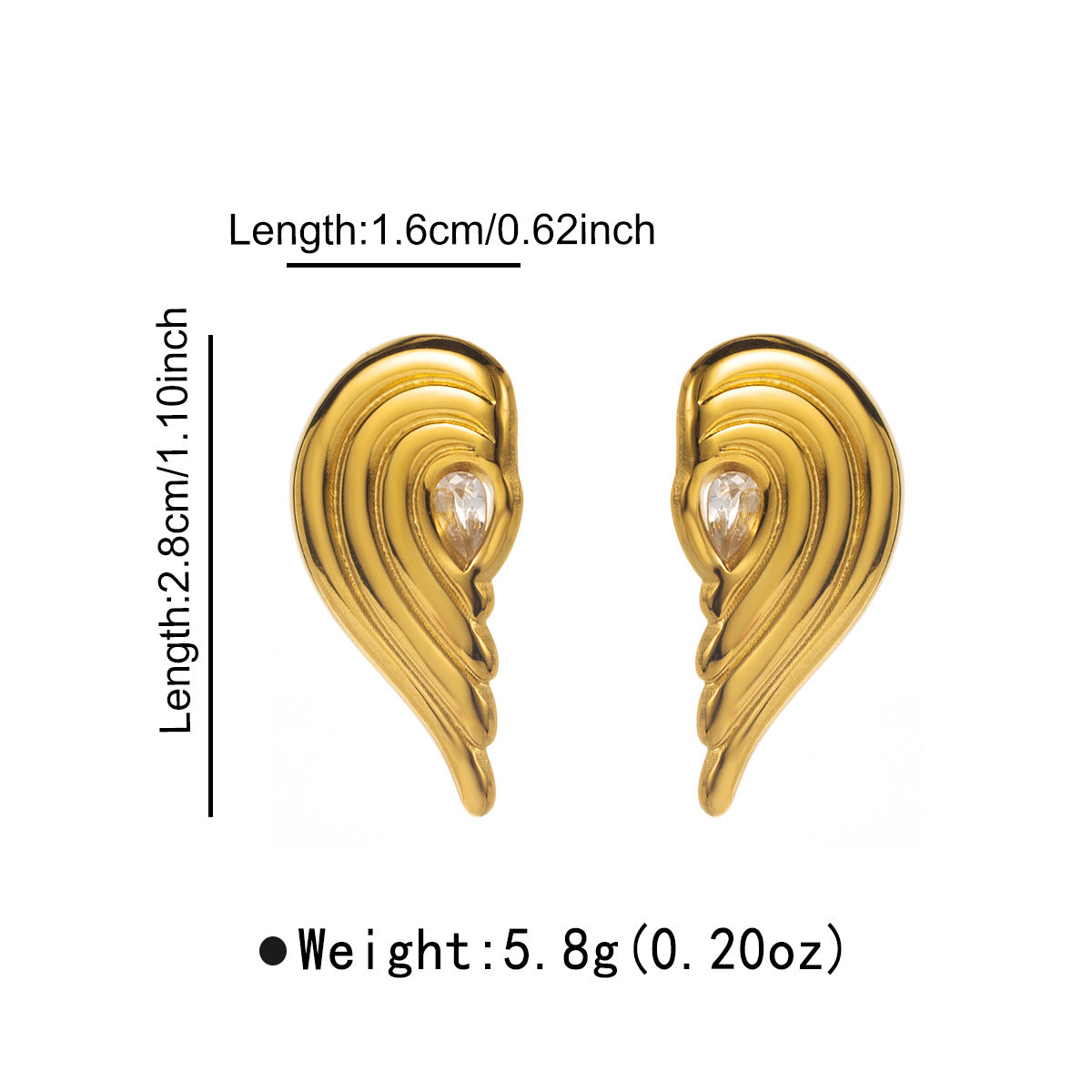 Orecchini vintage geometrici in acciaio inossidabile con placcatura in oro 14K e intarsio di strass