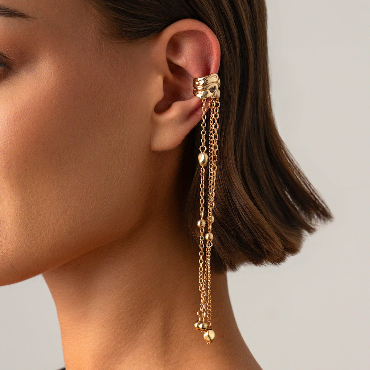 Elegant Punk Rhinestone Star Plated Alloy Cable Chain Tassel Earrings for Women