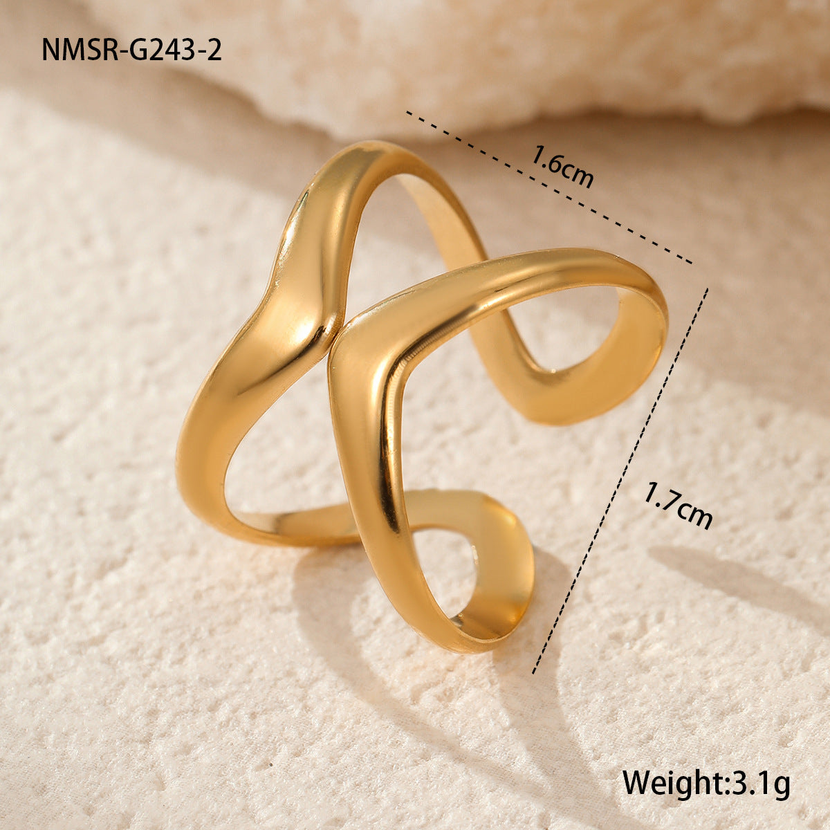 Anello da donna minimalista geometrico in acciaio inossidabile con placcatura in oro 18 carati, fascia di lusso elegante di ispirazione francese