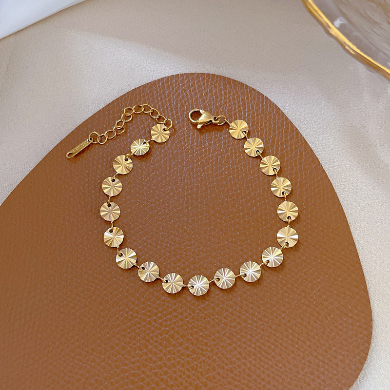 Minimalist Vintage Geometric Circular Constellation Bracelet for Women and Men Titanium Steel with Gold Plating Bean and Water Ripple Ethnic Pattern