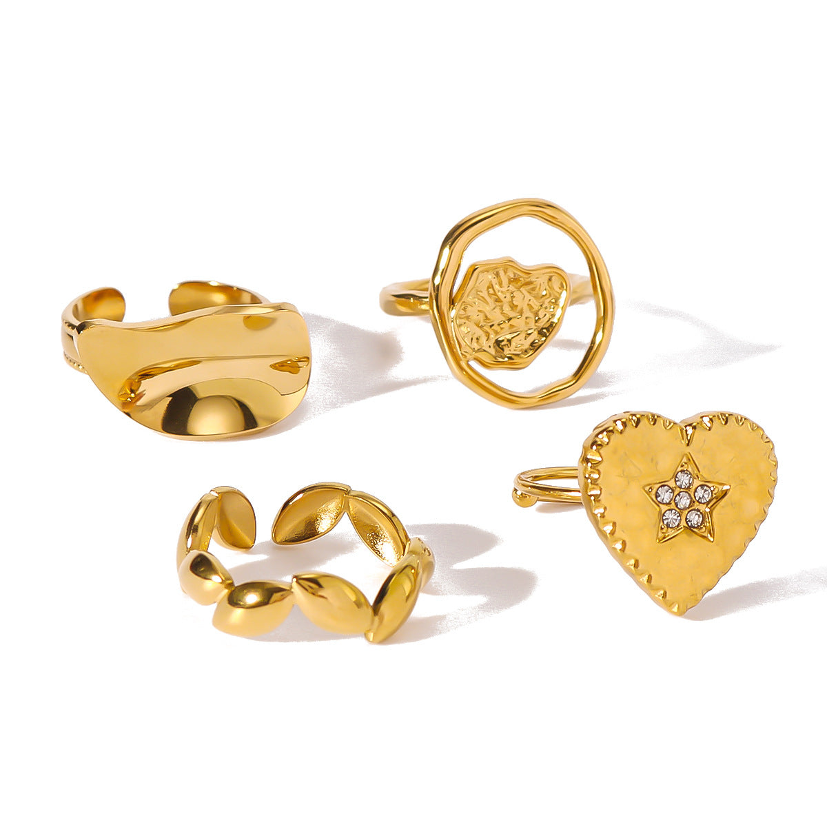 Anello irregolare a forma di cuore, geometrico, traforato, in acciaio inossidabile con finitura placcata sottovuoto in oro 18 carati per uomo e donna