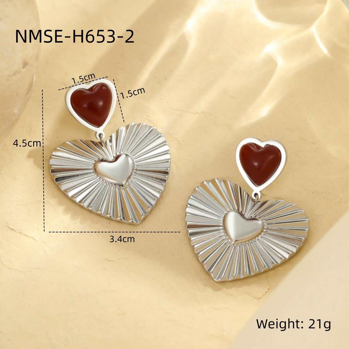 Vintage-Inspired Heart-Shaped Stainless Steel Earrings with Gold Plating for Women