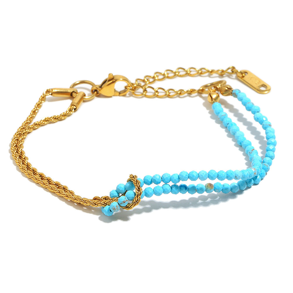 Bracciale a catena ritorta in acciaio inossidabile geometrico alla moda con placcatura in oro 18 carati e dettagli in pietra naturale da donna
