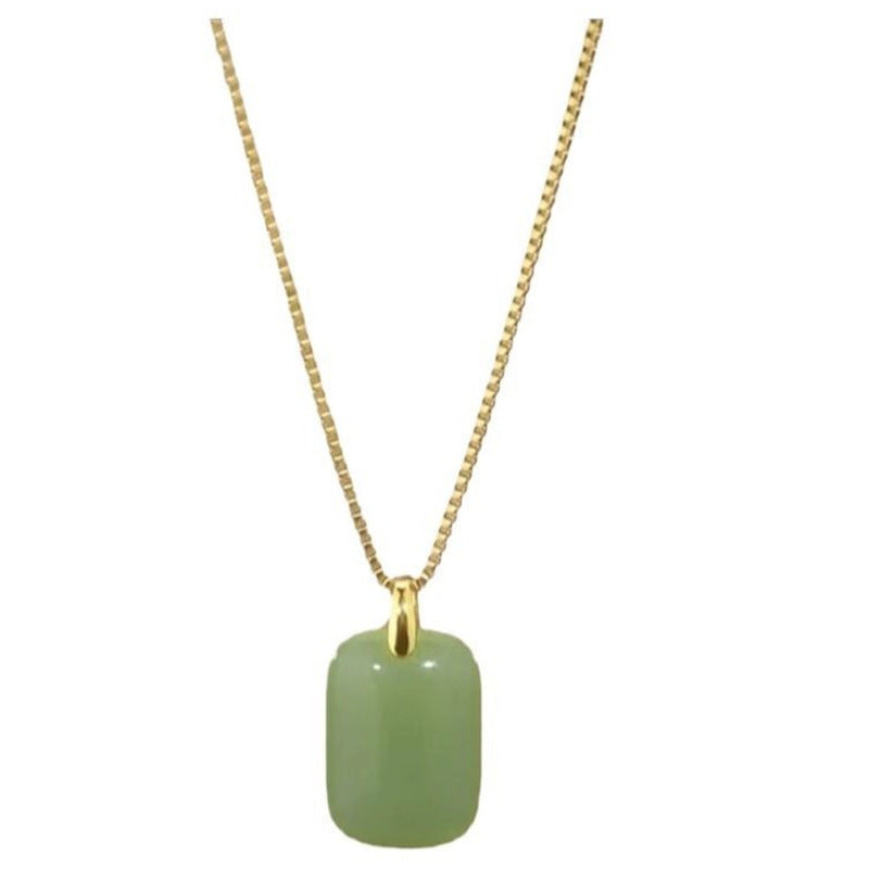 Minimalist Geometric Light Luxury Green Pendant Necklace for Women with Titanium Steel Box Chain