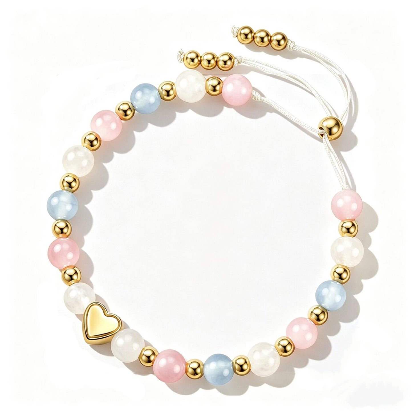 Sweet Heart Crystal Stainless Steel Beaded Bracelet for Women