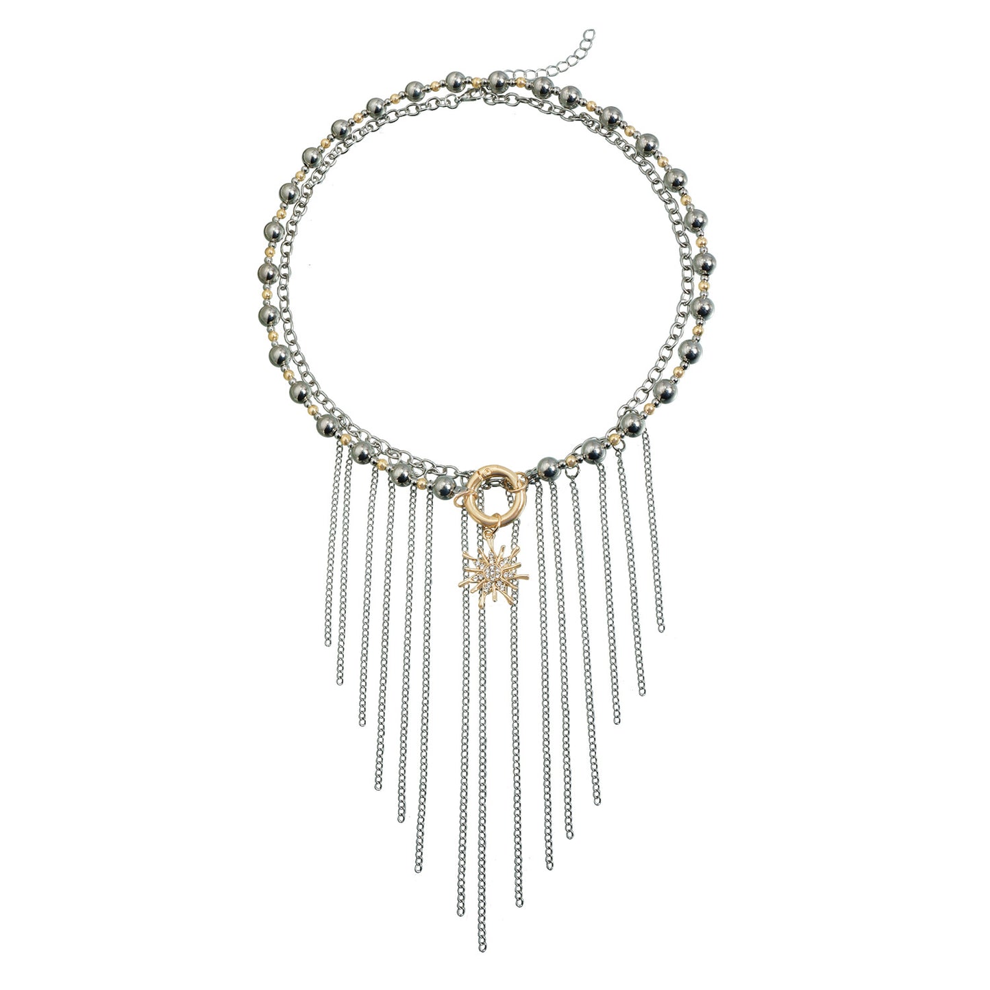 Luxury Geometric Round Beaded Sunflower Tassel Necklace Alloy Plated Multi-layer Chain for Women