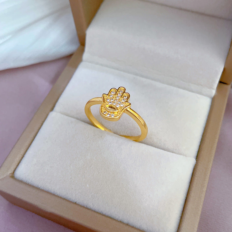 Minimalist Hand-shaped Ring with Zircon Inlay Adjustable Open Band for Women