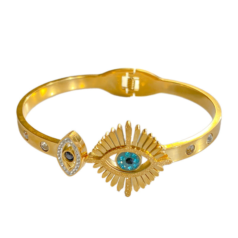Vintage Evil Eye Open Cuff Titanium Steel Plated Bracelet