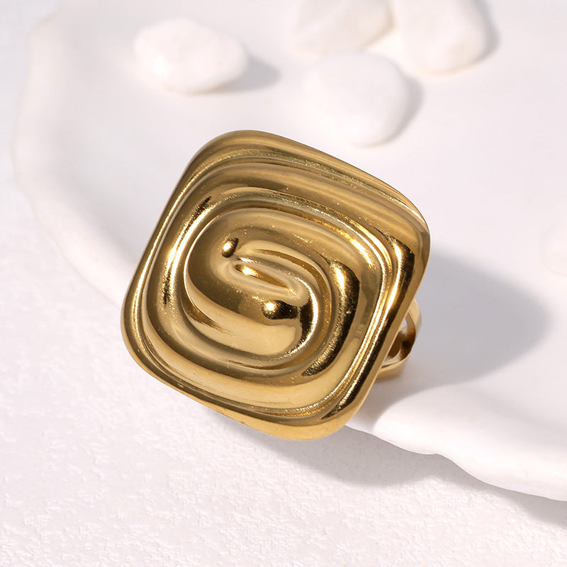 Anello Filettato Geometrico Minimalista in Acciaio Inox da Donna con Placcatura in Oro 18K Gioielli in Acciaio al Titanio