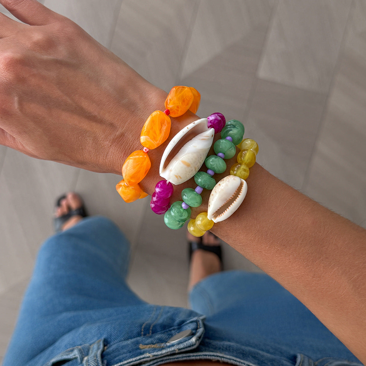 Exaggerated Bohemian Resin Shell Animal Bracelet Set for Women