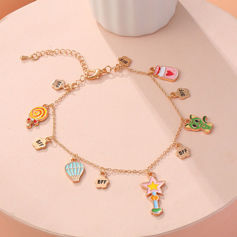 Cartoon Style Cloud Rainbow Unicorn Charm Bracelet for Kids in Alloy with Enamel Finish and Rhinestone Inlay
