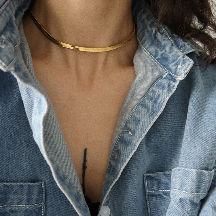 Collar de cadena de serpiente de doble capa de acero titanio chapado geométrico casual de lujo de acero inoxidable para unisex