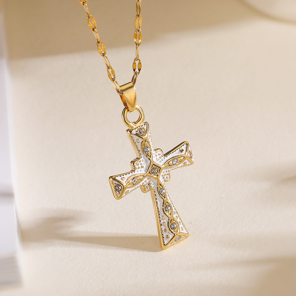 Minimalist Cross Pendant Necklace for Women in Copper with 18K Gold Plating and Enamel Finish