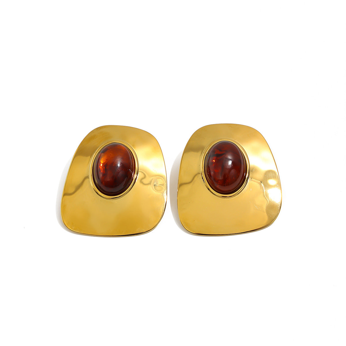 Vintage Geometric Square Oval Stainless Steel PVD Gradient Resin Earrings for Women