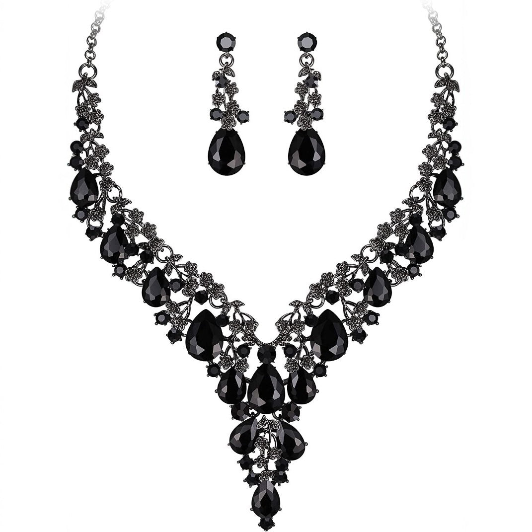 Fashionable Waterdrop-Shaped Rhinestone Pendant Necklace and Earrings Set with O-Chain for Women