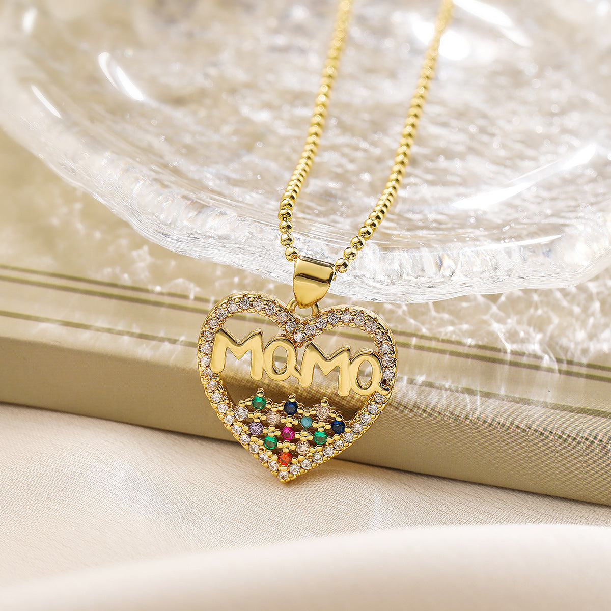 Minimalist Heart-Shaped Copper Pendant Necklace with 18K Gold Plating and Zircon Accents for Women