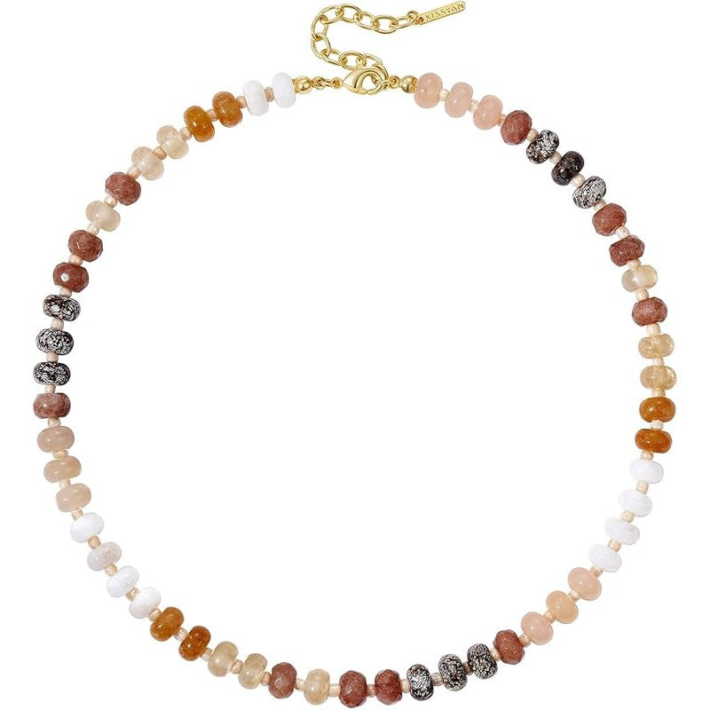 Bohemian Round Gemstone Ball Chain Necklace Unisex Handmade Jewelry