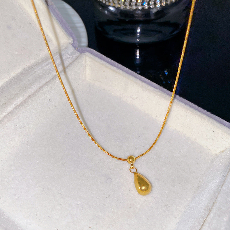 Minimalist Sweet Teardrop Floral Plated Titanium Steel Necklace with Brass Pendant for Women