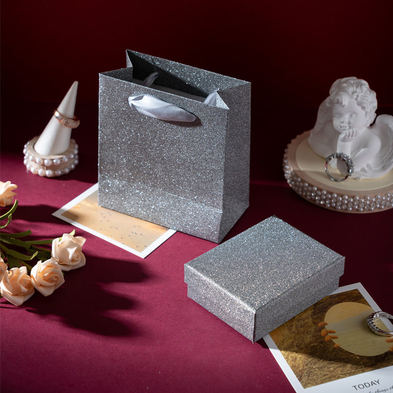 Gold Foil Jewelry Box with Hinged Lid for Rings Earrings Necklaces Bracelets Display and Gift Packaging