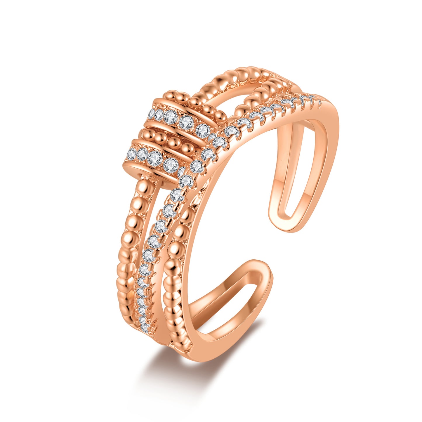 Elegant Geometric Brass Plated Ring with Cubic Zirconia Polka Dot Design Unisex Spinner Anxiety Ring