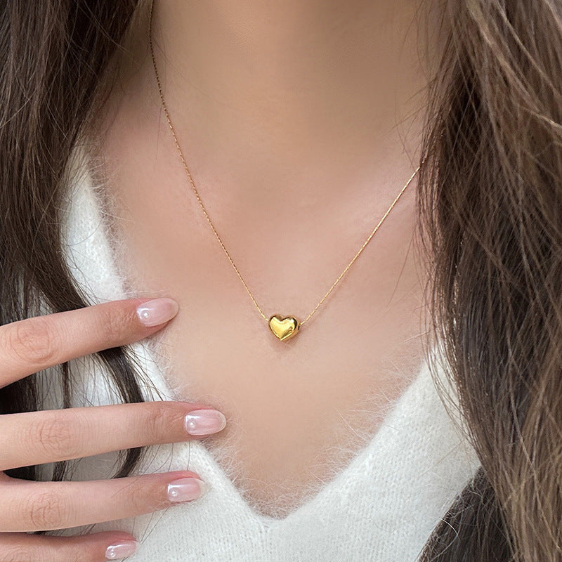 Minimalist 18K Gold Plated 3D Heart Titanium Steel Necklace for Unisex
