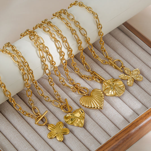 Geometric Irregular Heart Pendant Necklace in Stainless Steel with 18K Gold Plating for Women